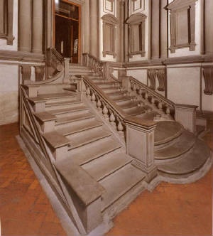Photo:  Laurentian Library staircase designed by architect Michelangelo. 1524